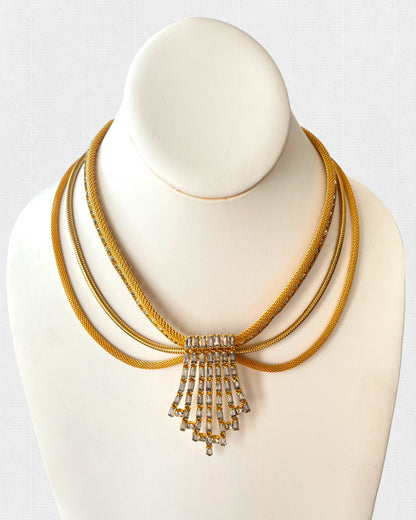 1940s FABULOUSITY GLAM GOLDTONE MESH ROPE & RHINESTONE NECKLACE /SHES A BEAUT!