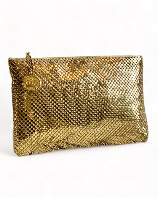 VINTAGE GOLDTONE WHITING & DAVIS STYLE MESH CLUTCH/WALLET/PURSE/MAKE-UP BAG/POUCH