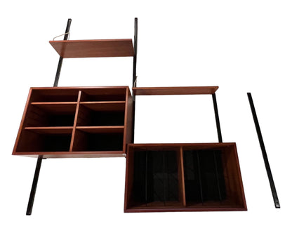 CADO STYLE TEAK 2-3 BAY MODULAR WALL SYSTEM BLACK RAILS & BRASS ARMS