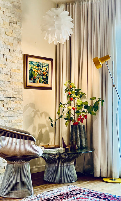 RARE ADJUSTABLE HEIGHT SCANDINAVIAN FLOOR/TABLE LAMP YELLOW & CHROME attributed LYSKAER, Denmark