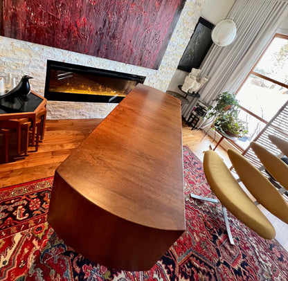 STUNNING CURVED SEAMLESS TAMBOUR DOOR UNIQUE WALNUT BUFFET /SERVER /OFFICE /MEDIA / CREDENZA ON CHROMED STEEL CANTILEVER LEGS