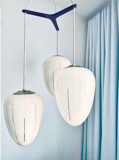 TRIPOD TEAK HAND BLOWN GLASS PENDANT CHANDELIER