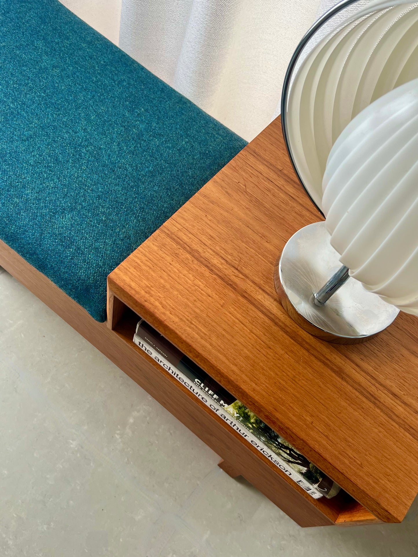 VINTAGE TEAK ENTRY MID CENTURY TELEPHONE BENCH with SEAT/HIDDEN STORAGE & CUBBY FLEXIBLY CONFIGURABLE FRESH MAHARAM UPHOLSTERY