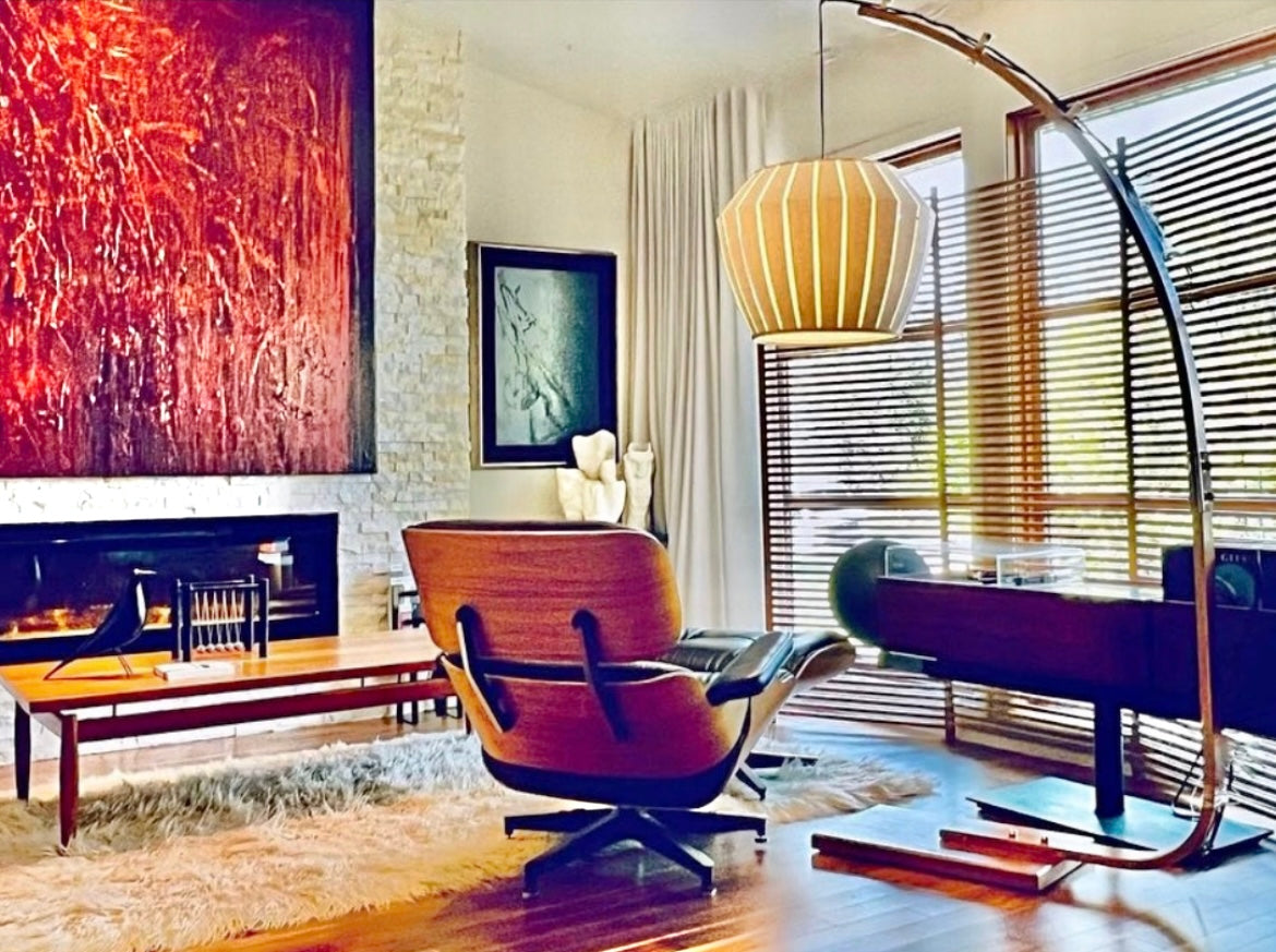 EAMES for HERMAN MILLER WALNUT & BLACK LEATHER LOUNGE CHAIR w/ FOOTSTOOL