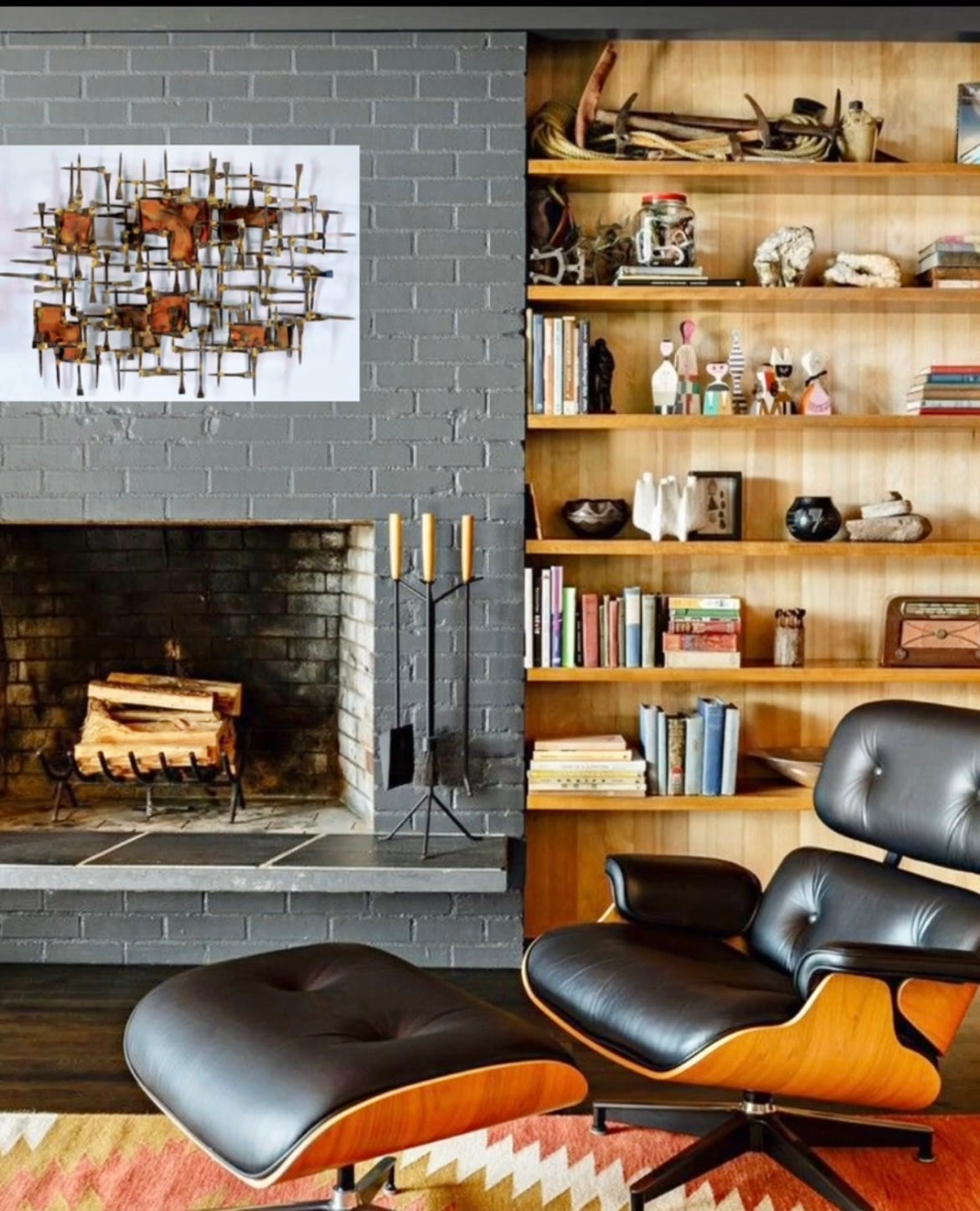 EAMES for HERMAN MILLER WALNUT & BLACK LEATHER LOUNGE CHAIR w/ FOOTSTOOL