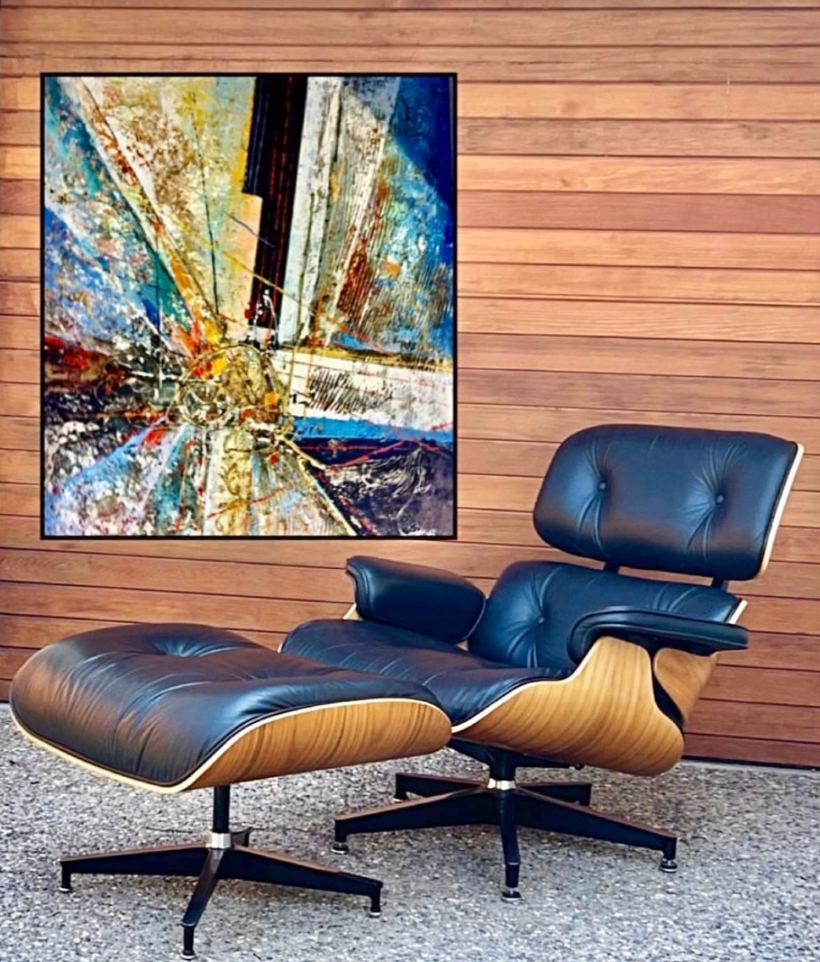 EAMES for HERMAN MILLER WALNUT & BLACK LEATHER LOUNGE CHAIR w/ FOOTSTOOL