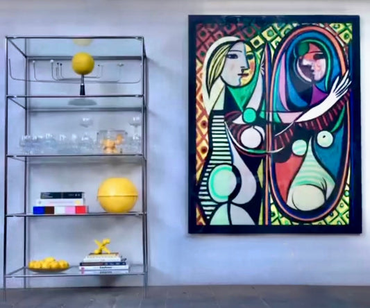 HUGE PICASSO- LACQUERED CONTEMPORARY PRINT ON FRAME/ "GIRL BEFORE A MIRROR"