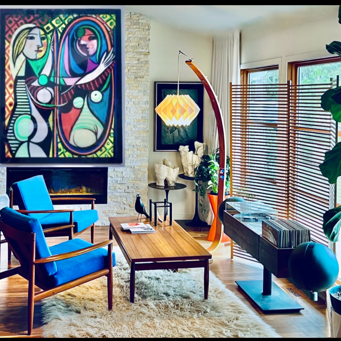 HUGE PICASSO- LACQUERED CONTEMPORARY PRINT ON FRAME/ "GIRL BEFORE A MIRROR"