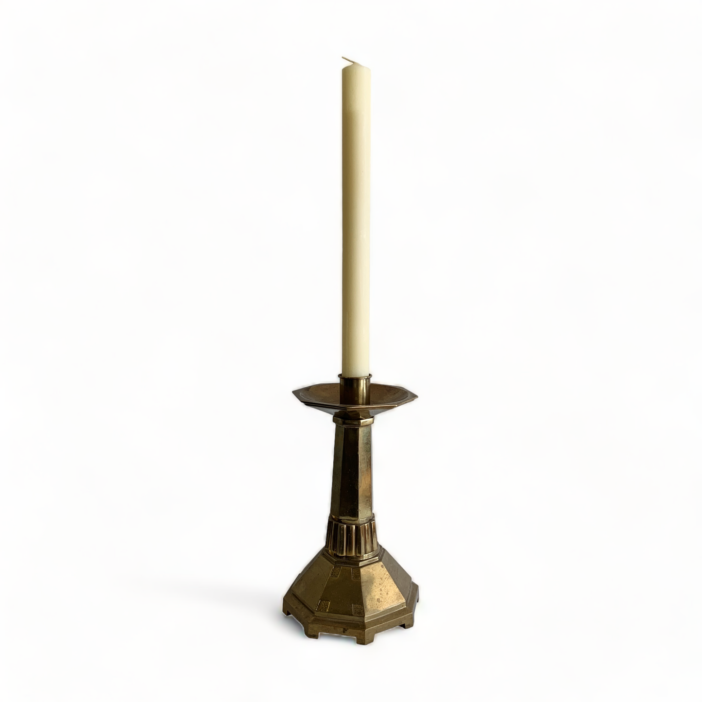PAIR of HEAVY BRASS LITURGICAL CANDLESTICKS w/ SPECIALTY CANDLES