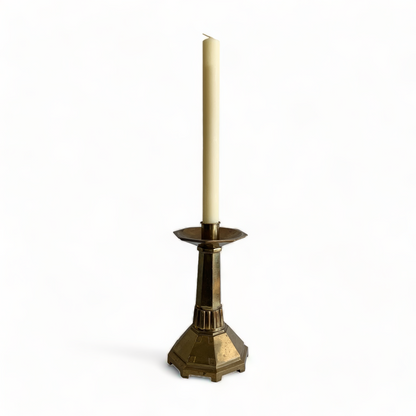 PAIR of HEAVY BRASS LITURGICAL CANDLESTICKS w/ SPECIALTY CANDLES