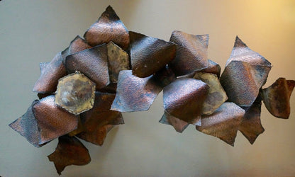 TORCH CUT BRUTALIST WALL ART BEAUTIFUL COLORS/PATINA INTERESTING ASYMETRICAL SHAPE