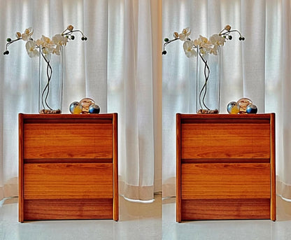 RARE PAIR TEAK 2 DRAWER MID CENTURY BEDSIDE/ SIDE TABLE NIGHTSTANDS