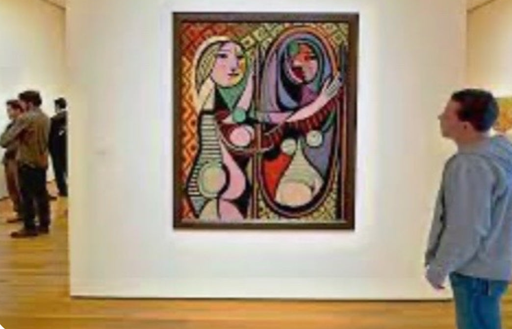 HUGE PICASSO- LACQUERED CONTEMPORARY PRINT ON FRAME/ "GIRL BEFORE A MIRROR"