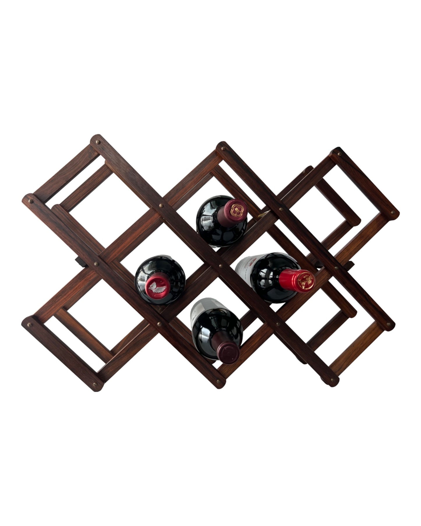 GORGEOUS BRAZILIAN ROSEWOOD w/BRASS DETAILING ACCORDION WINE RACK HOLDER