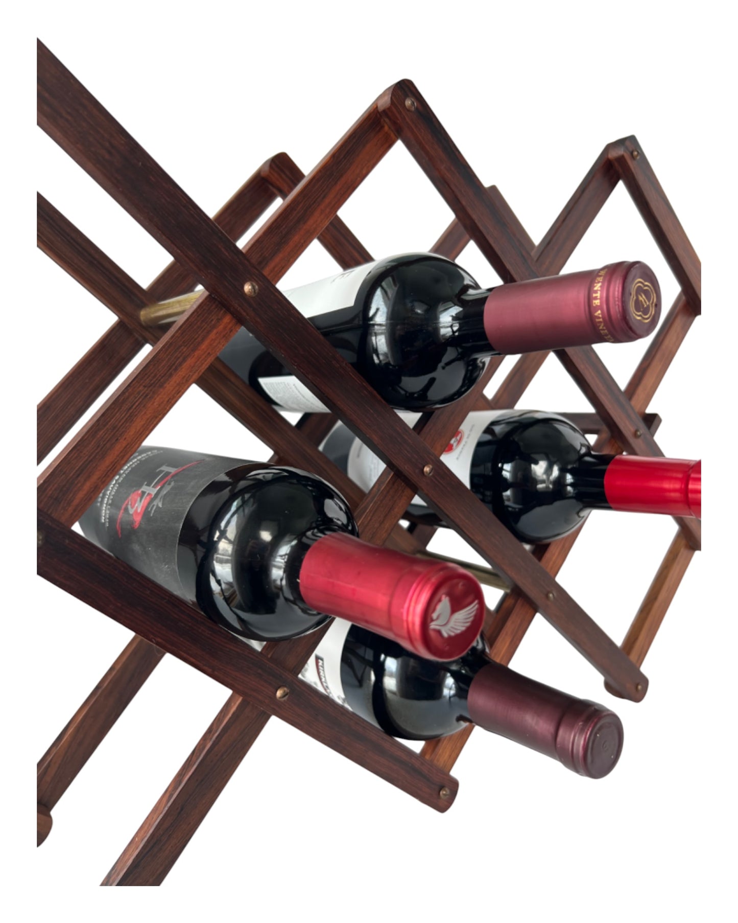 GORGEOUS BRAZILIAN ROSEWOOD w/BRASS DETAILING ACCORDION WINE RACK HOLDER