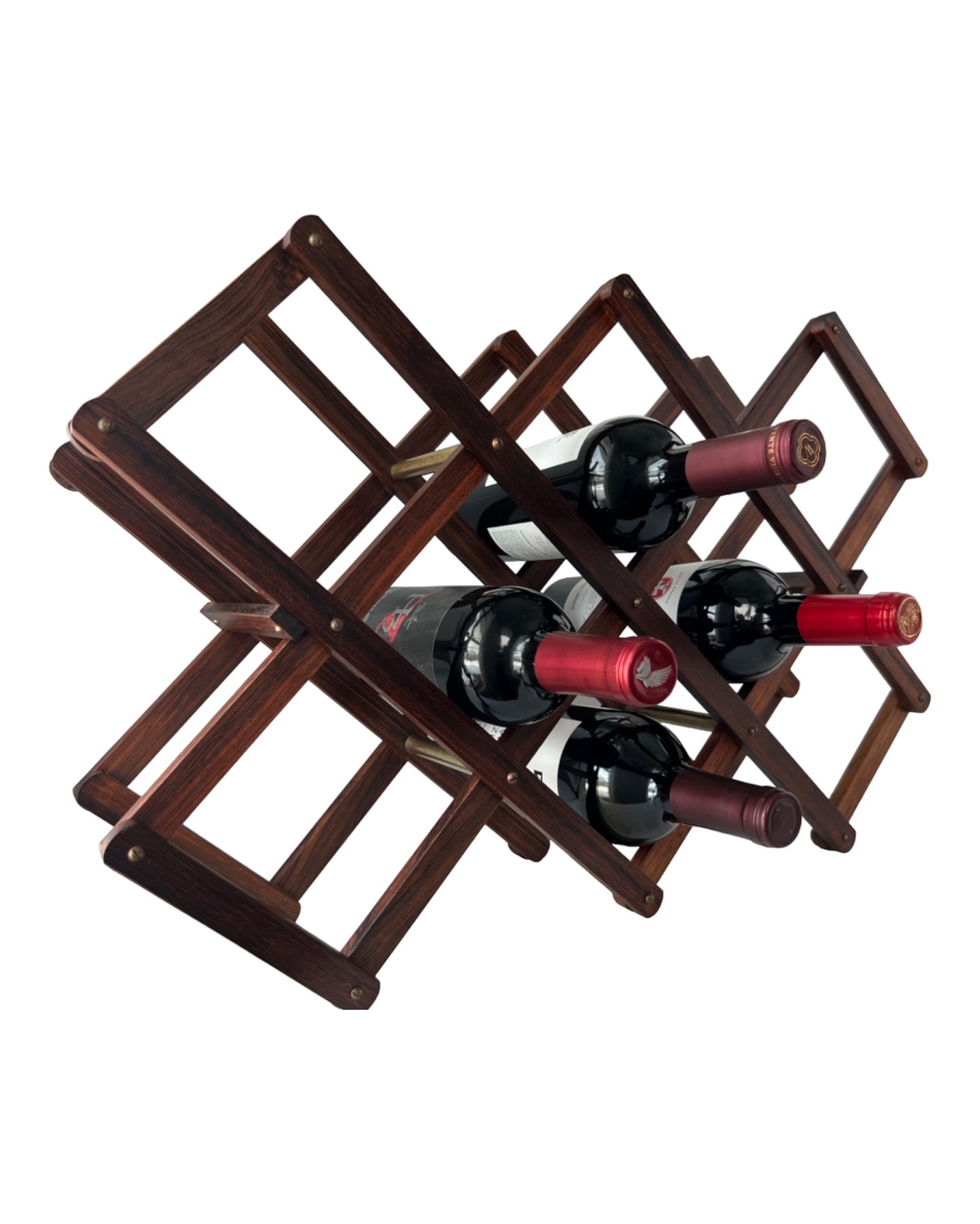 GORGEOUS BRAZILIAN ROSEWOOD w/BRASS DETAILING ACCORDION WINE RACK HOLDER