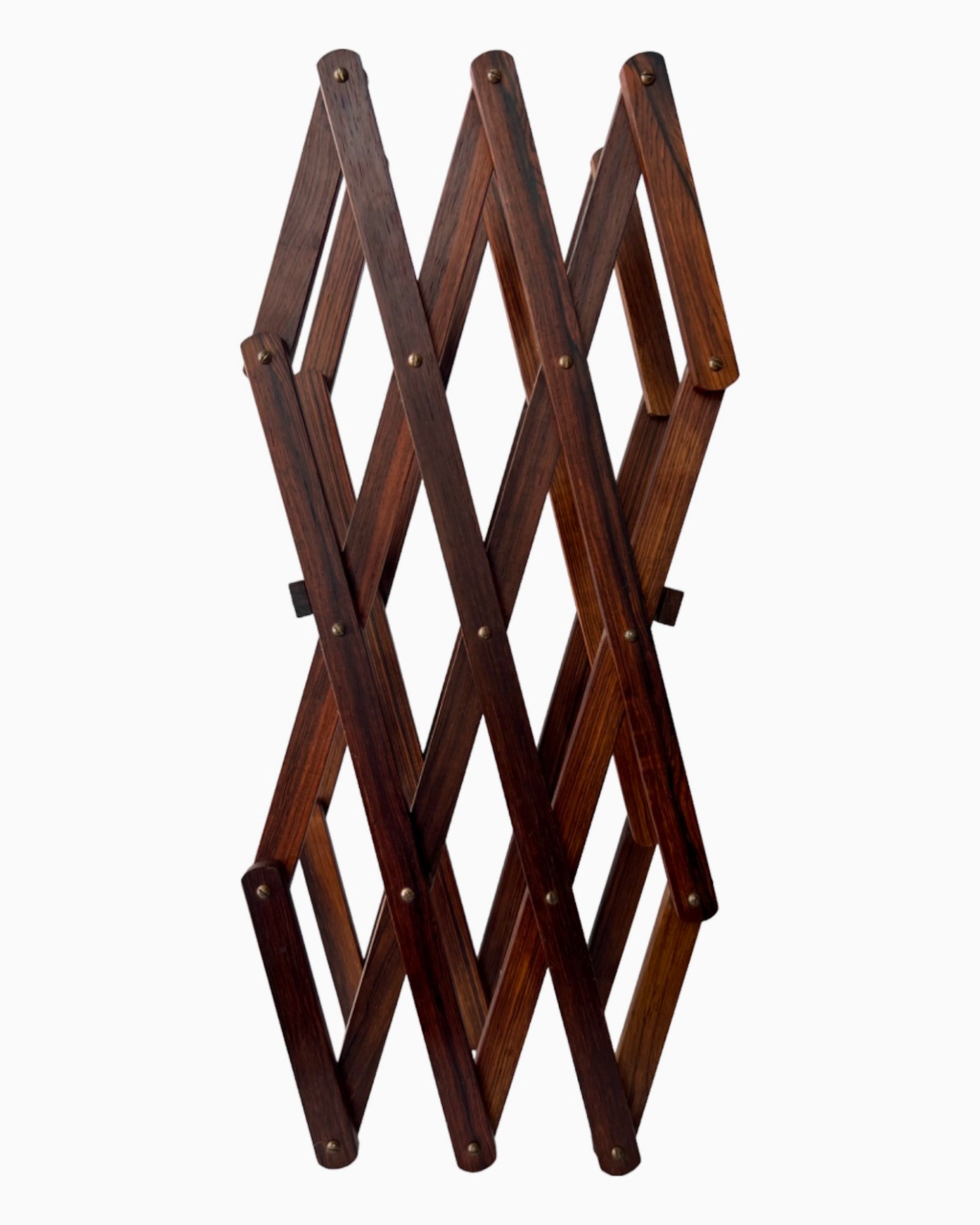 GORGEOUS BRAZILIAN ROSEWOOD w/BRASS DETAILING ACCORDION WINE RACK HOLDER