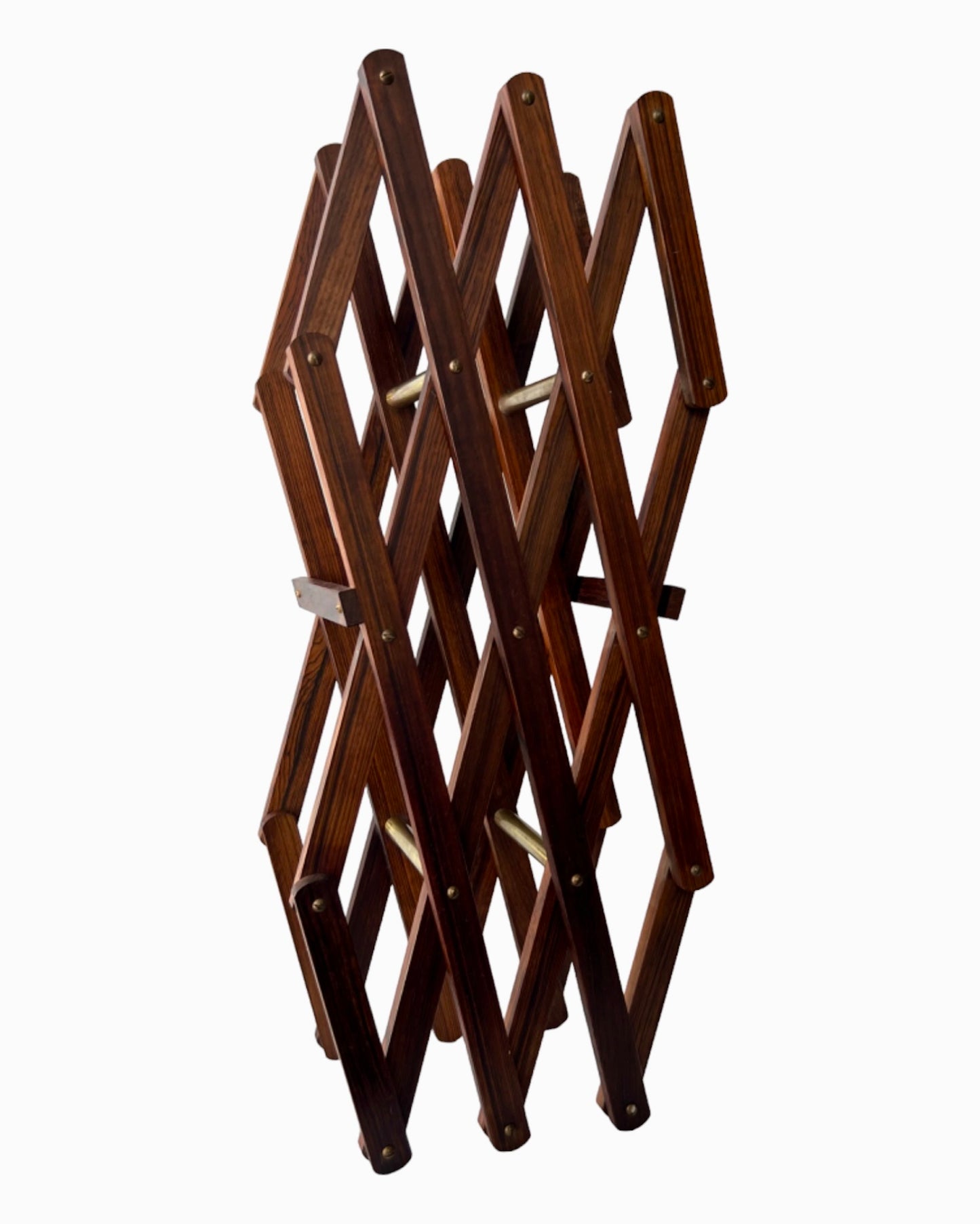 GORGEOUS BRAZILIAN ROSEWOOD w/BRASS DETAILING ACCORDION WINE RACK HOLDER