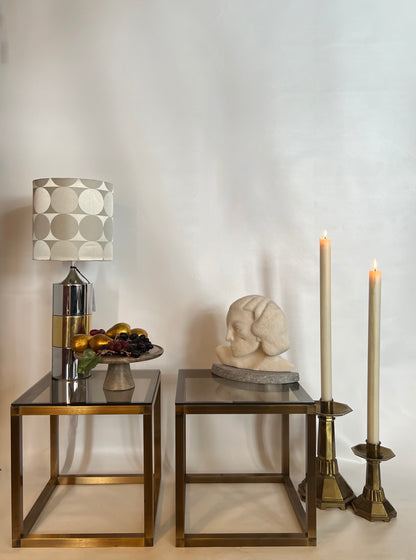 PAIR of HEAVY BRASS LITURGICAL CANDLESTICKS w/ SPECIALTY CANDLES