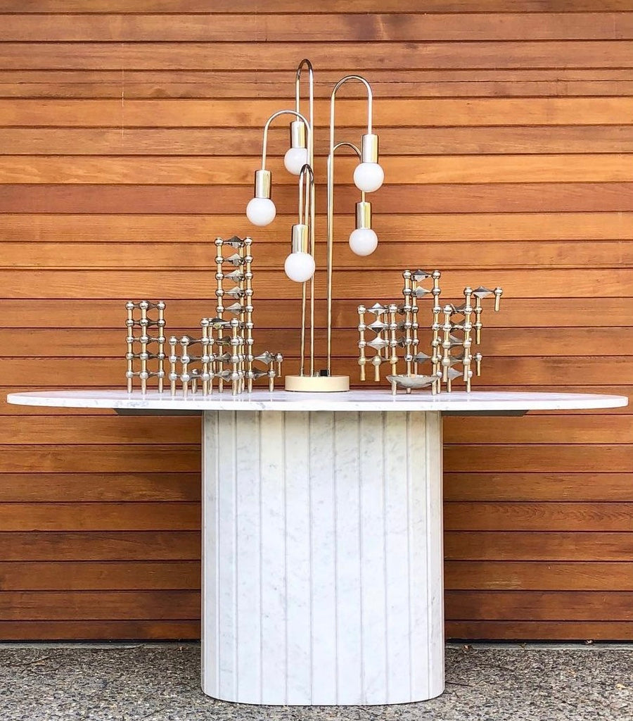 HUGE STATEMENT DIMMABLE SONNEMAN WATERFALL CHROME 5 BALL TABLE LIGHT