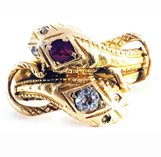 SUSPENDED WHILE SEEK UPDATED APPRAISAL on the PRECIOUS METALS/INQUIRE w/ INTEREST/ EDWARDIAN/ VICTORIAN DOUBLE SNAKE LOVE/ETERNITY OUROBOROS GOLD RING
