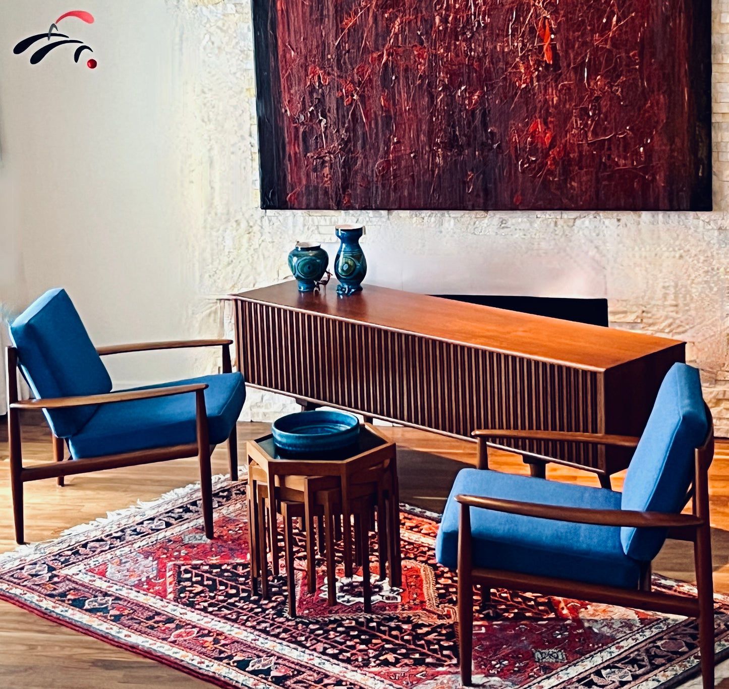RARE PAIR SOLID TEAK GRETE JALK FOR FRANCE AND SON MODEL 119 PROFESSIONALLY REUPHOLSTERED IN MAHARAM