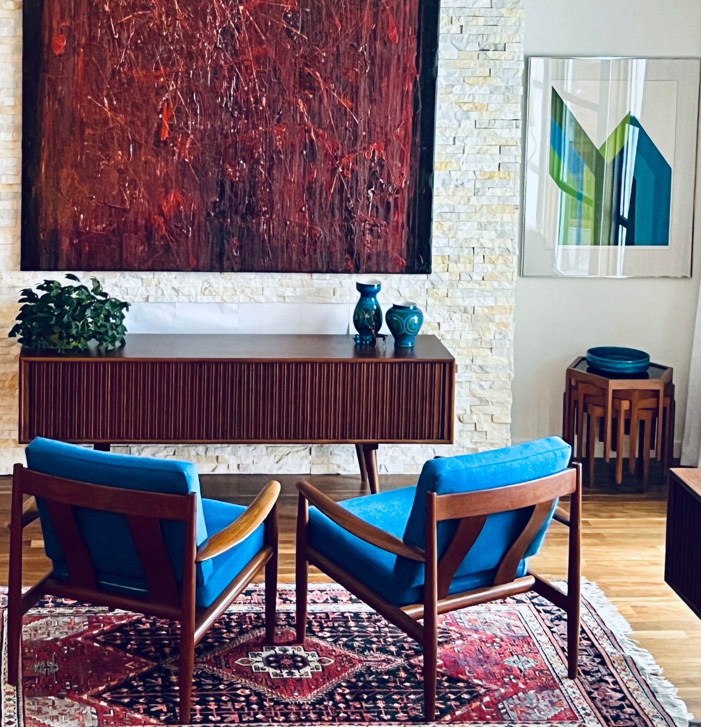 RARE PAIR SOLID TEAK GRETE JALK FOR FRANCE AND SON MODEL 119 PROFESSIONALLY REUPHOLSTERED IN MAHARAM