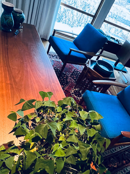 RARE PAIR SOLID TEAK GRETE JALK FOR FRANCE AND SON MODEL 119 PROFESSIONALLY REUPHOLSTERED IN MAHARAM