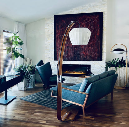 MASSIVE MID CENTURY GALAXI CANADA BENTWOOD TEAK EXTENDABLE ARC FLOOR LAMP w/ CONTEMPORARY SHADE NEW WIRING