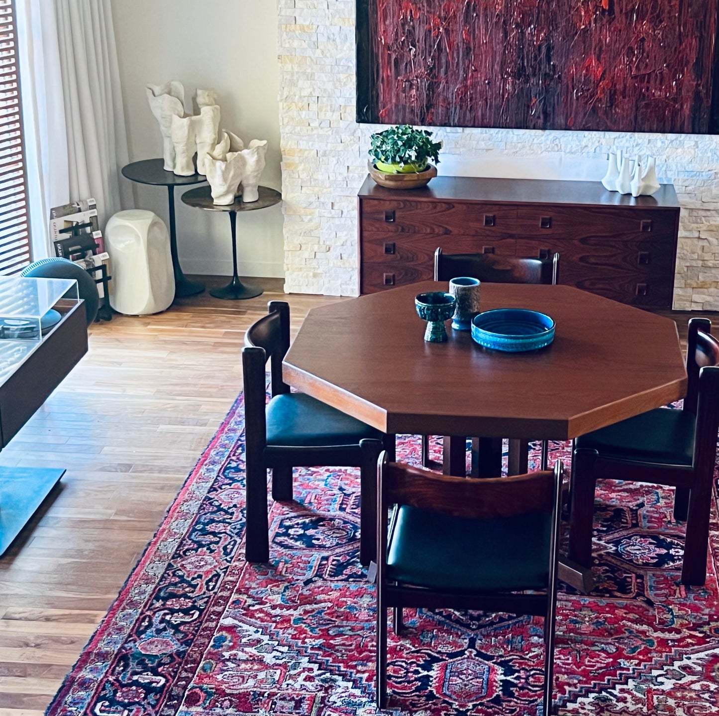 OCTAGONAL TEAK DINING TABLE WITH 2 EXTENSION LEAVES