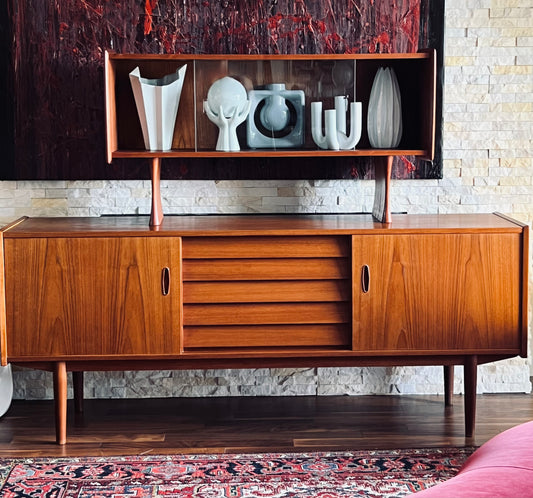 TEAK DISPLAY TOPPER w/ SLIDING GLASS DOORS for CREDENZA BUFFET SERVER SIDEBOARD