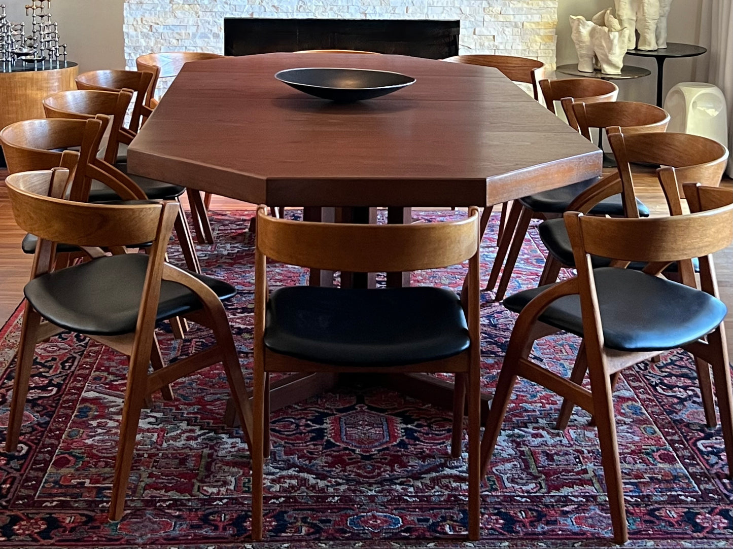 OCTAGONAL TEAK DINING TABLE WITH 2 EXTENSION LEAVES