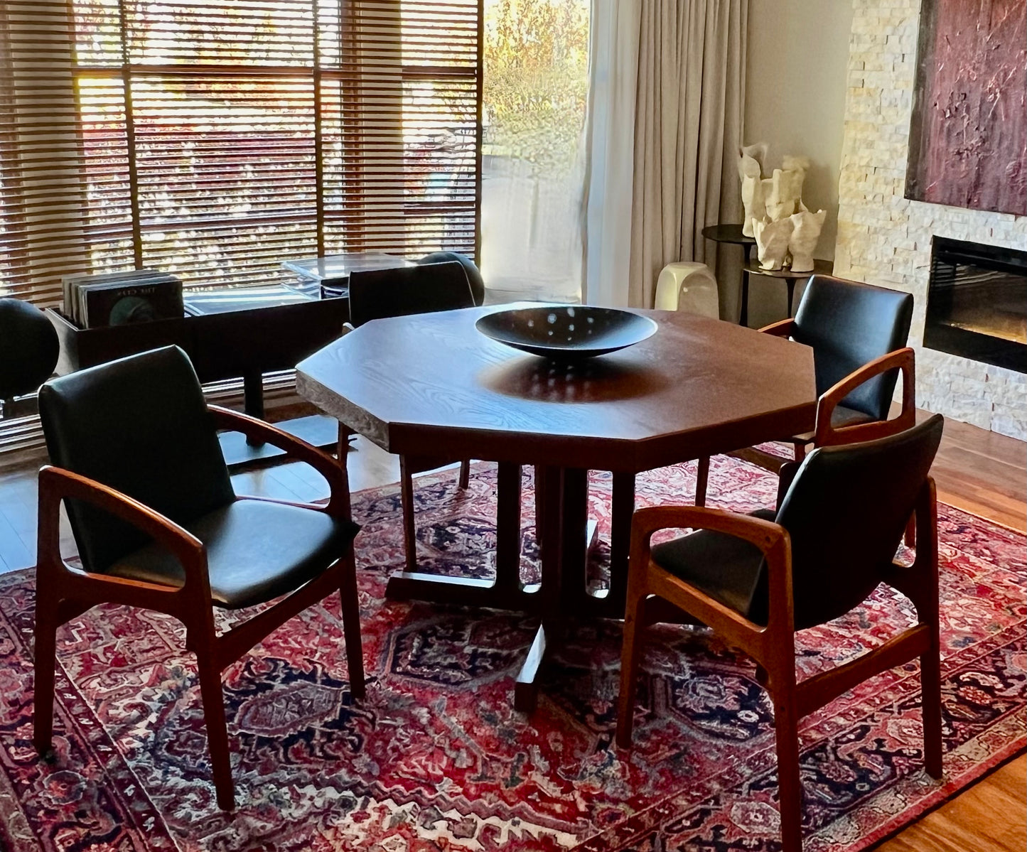 OCTAGONAL TEAK DINING TABLE WITH 2 EXTENSION LEAVES