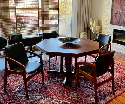 OCTAGONAL TEAK DINING TABLE WITH 2 EXTENSION LEAVES