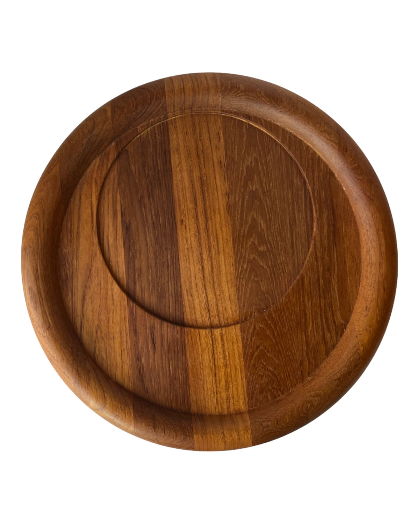 VINTAGE ORREFORS SWEDEN TEAK ROUND TRAY WITH REMOVEABLE CHEESE PLATE SERVERWARE TABLEWARE