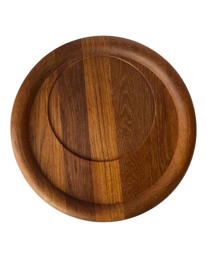 VINTAGE ORREFORS SWEDEN TEAK ROUND TRAY WITH REMOVEABLE CHEESE PLATE SERVERWARE TABLEWARE