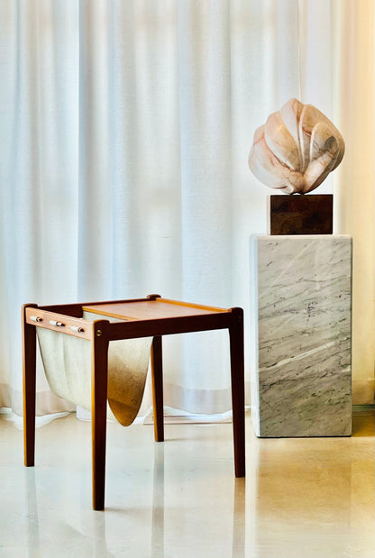 BRDR FURBO TEAK SIDE TABLE LINEN MAGAZINE | CRAFT OR RECORD SLING