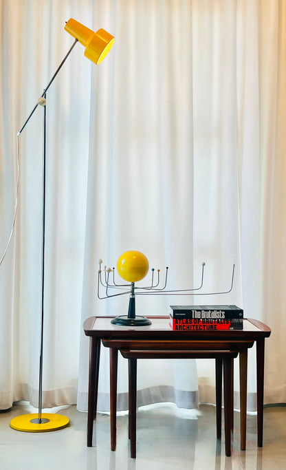 RARE ADJUSTABLE HEIGHT SCANDINAVIAN FLOOR/TABLE LAMP YELLOW & CHROME attributed LYSKAER, Denmark