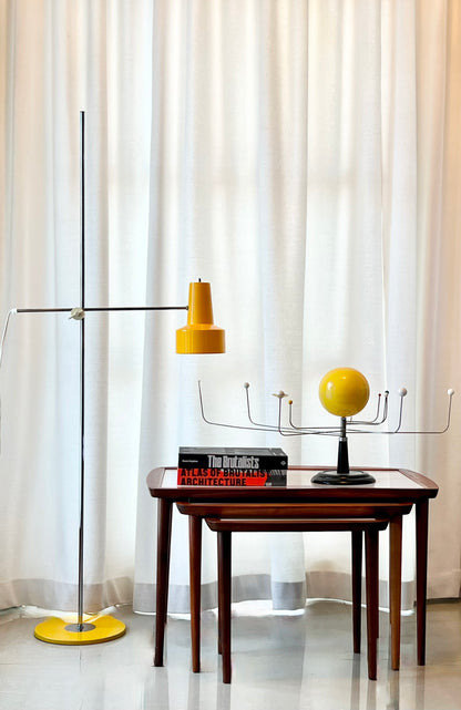 RARE ADJUSTABLE HEIGHT SCANDINAVIAN FLOOR/TABLE LAMP YELLOW & CHROME attributed LYSKAER, Denmark