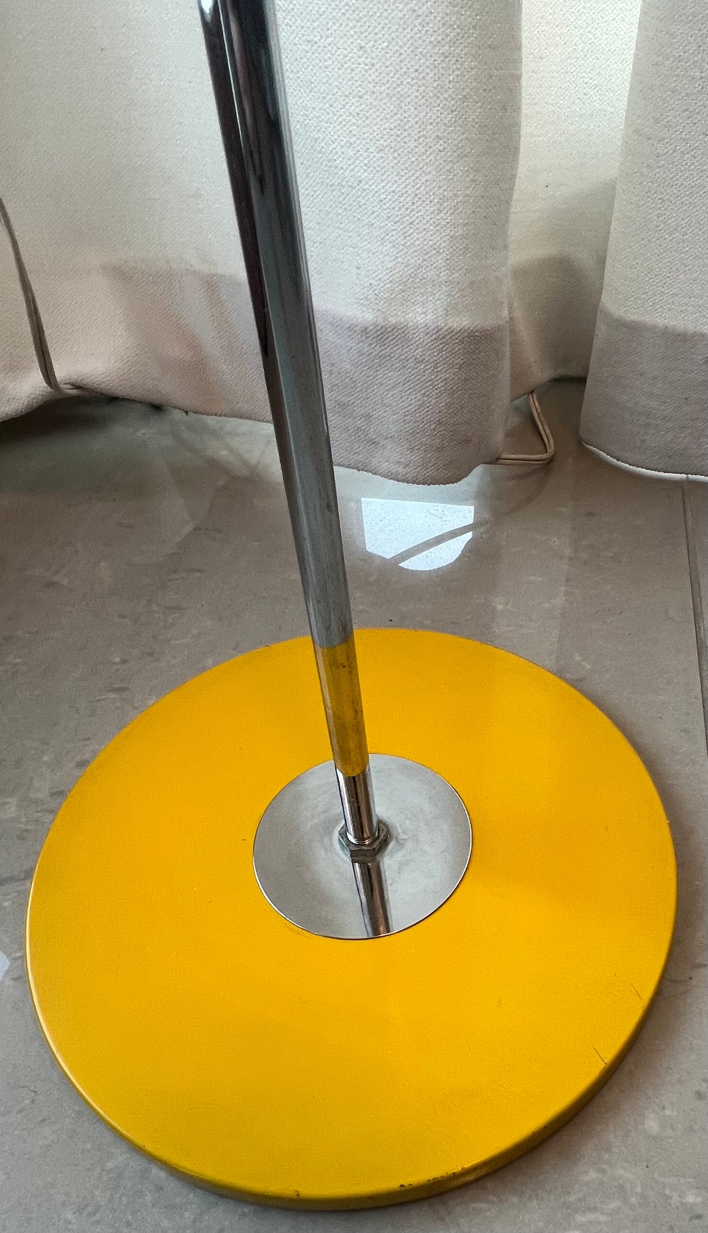 RARE ADJUSTABLE HEIGHT SCANDINAVIAN FLOOR/TABLE LAMP YELLOW & CHROME attributed LYSKAER, Denmark