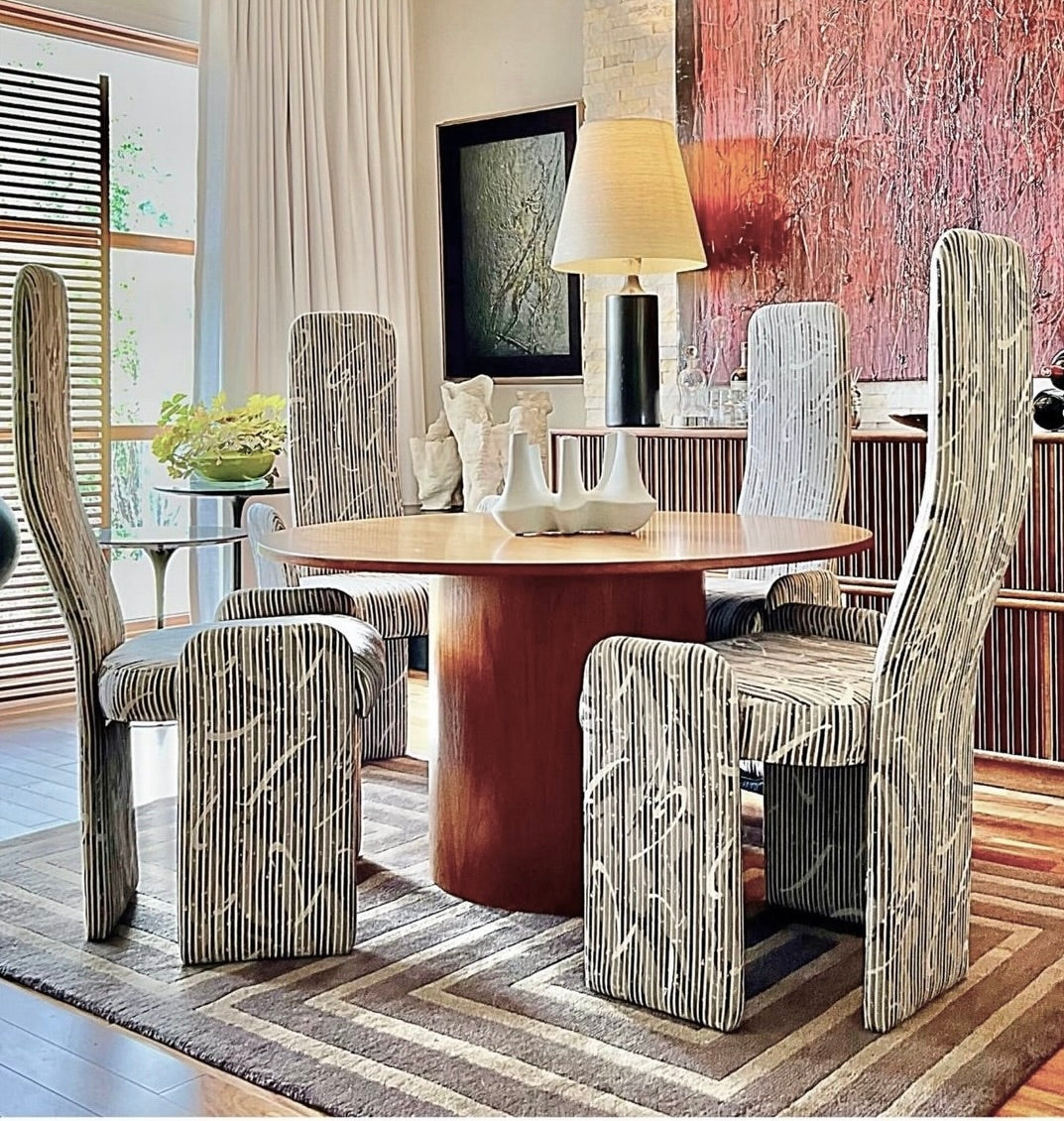 MODERNIST STYLE 'MEMPHIS' POST MODERN ERA SET OF 4 TALL BACK UPHOLSTERED DINING CHAIR
