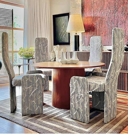 MODERNIST STYLE 'MEMPHIS' POST MODERN ERA SET OF 4 TALL BACK UPHOLSTERED DINING CHAIR