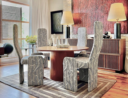 MODERNIST STYLE 'MEMPHIS' POST MODERN ERA SET OF 4 TALL BACK UPHOLSTERED DINING CHAIR