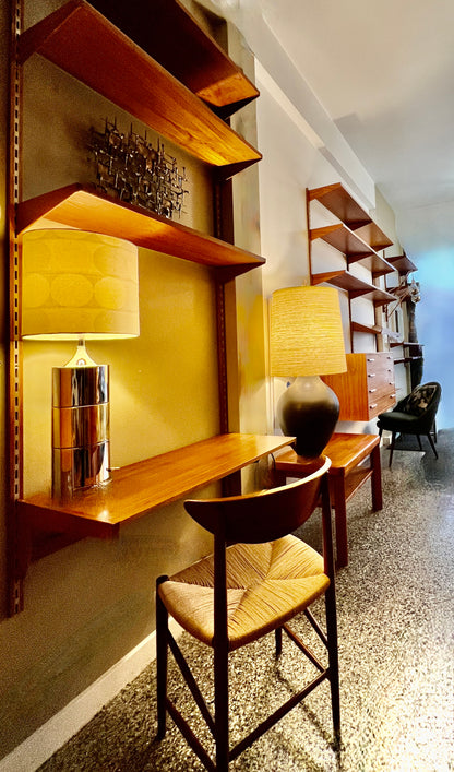 ELEGANT GLAM CHROME & BRASS MCM STYLE TABLE LAMP & GRAPHIC BROCADE SHADE