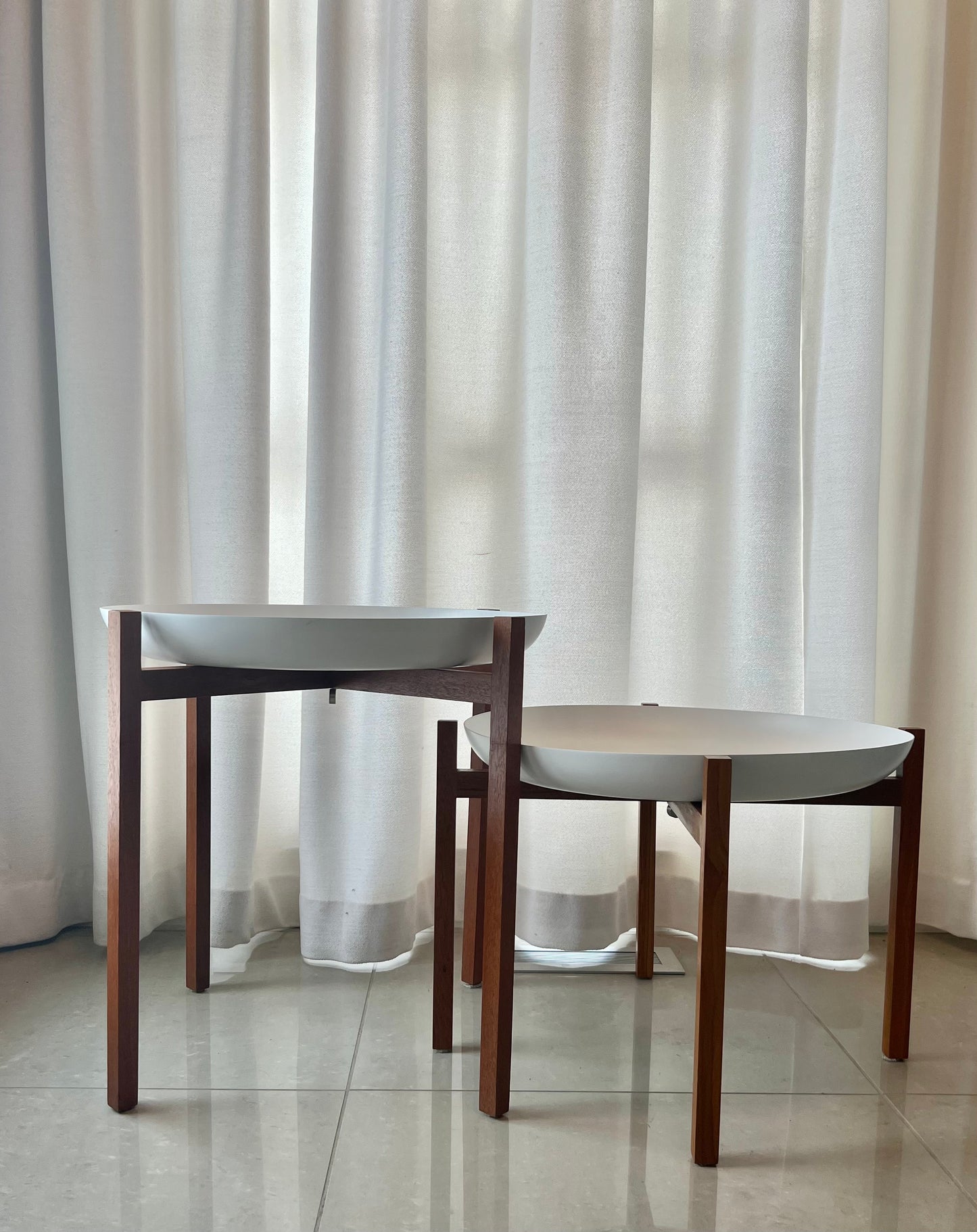 DESIGN HOUSE STOCKHOLM NEST-ABLE PAIR/ COLLAPSIBLE TEAK FRAME w/ POWDERCOATED STEEL REMOVEABLE TRAYS