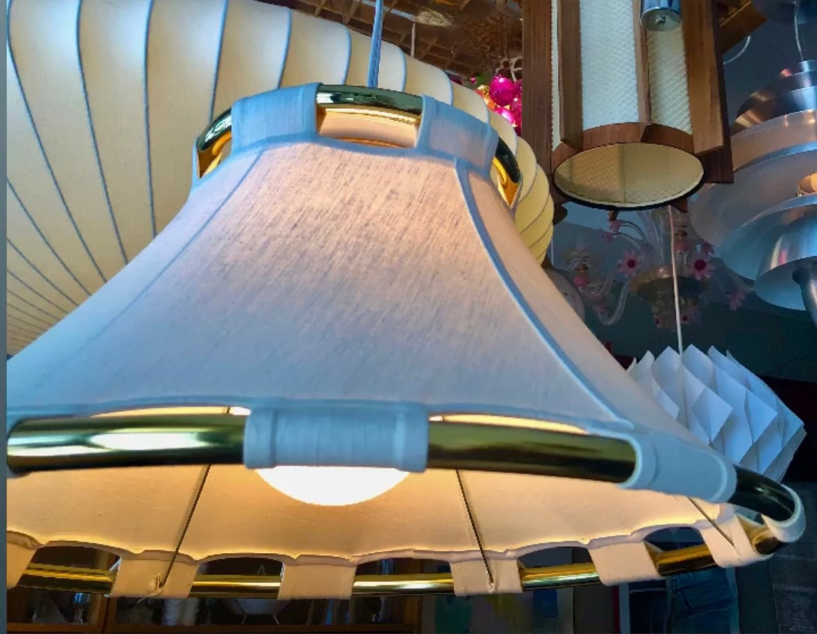 BRASS & COTTON SWEDISH PENDANT LIGHT- SOLD AS SINGLE OR PAIR