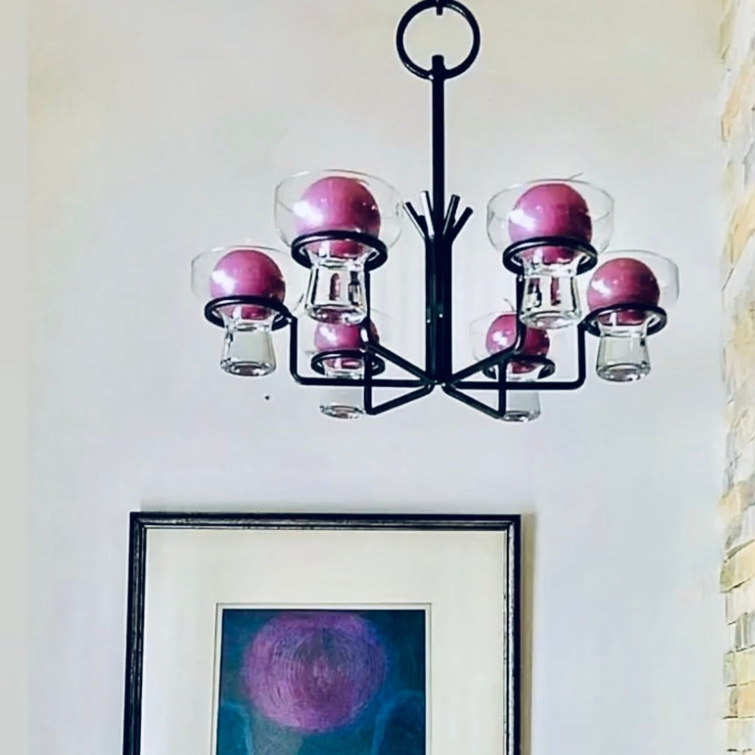 TRADITIONAL DANISH WROUGHT IRON CANDLE CHANDELIER