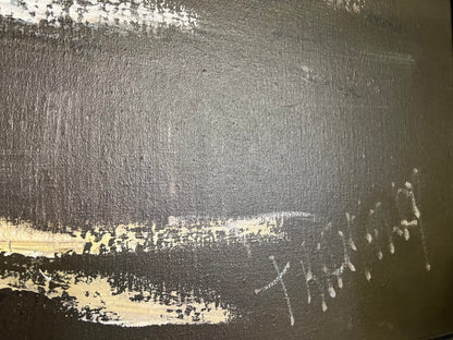 HUGE MID CENTURY GOLDEN SNOWSCAPE ON THE WATER PAINTING