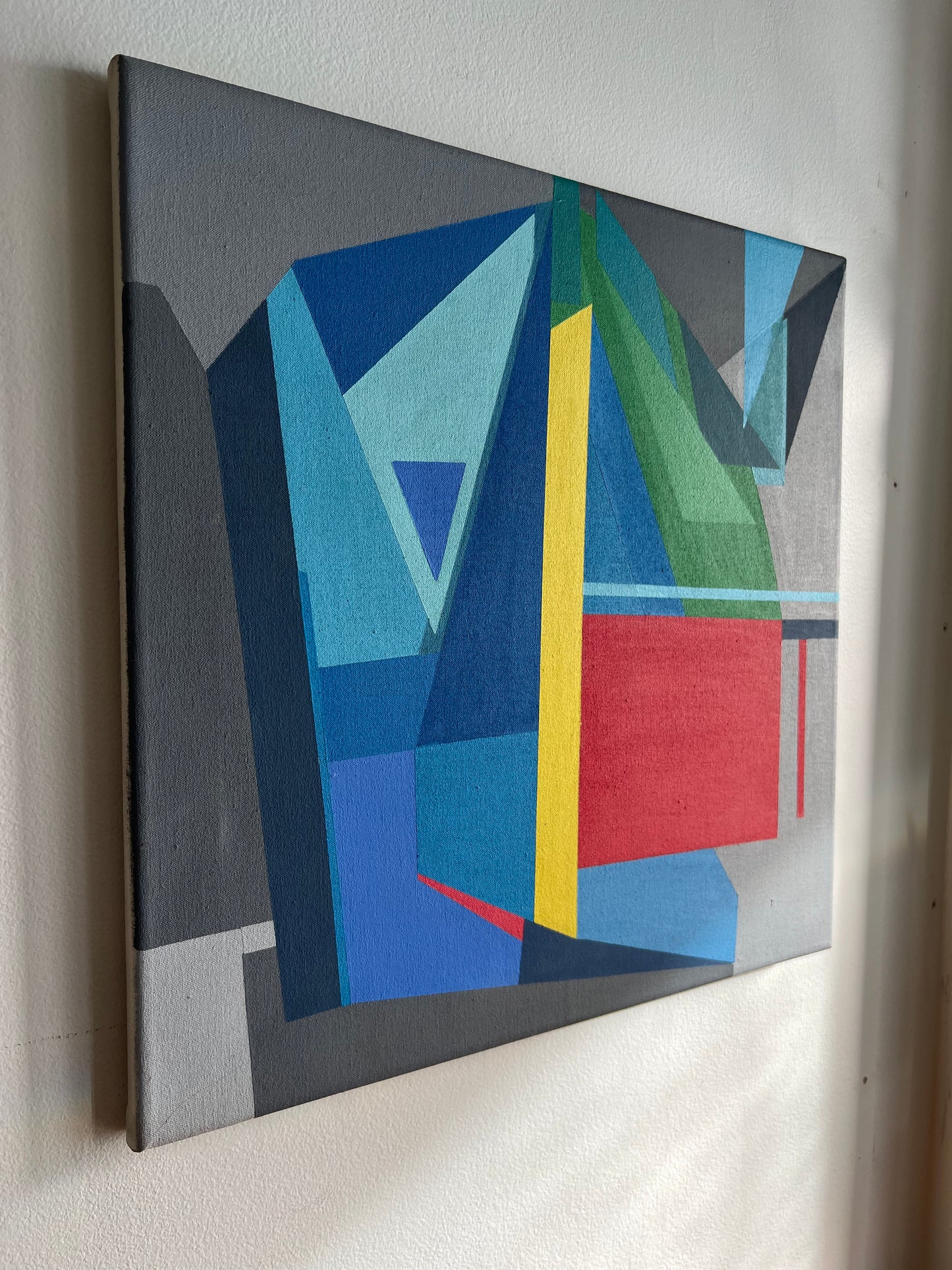 HARD EDGE GEOMETRIC ABSTRACT PAINTING on STRETCHED CANVAS RAW EDGE