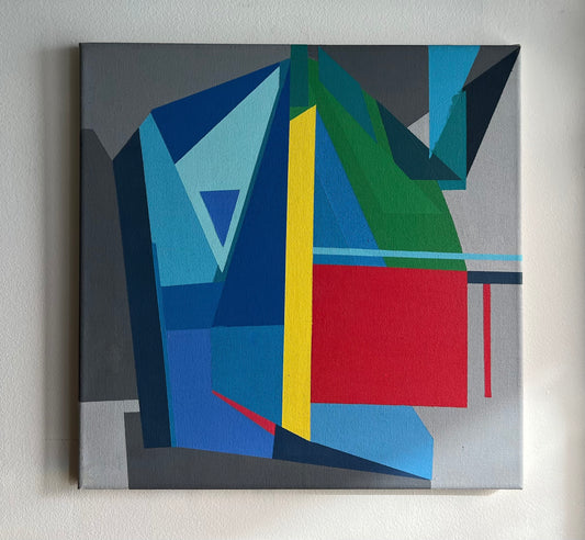 HARD EDGE GEOMETRIC ABSTRACT PAINTING on STRETCHED CANVAS RAW EDGE